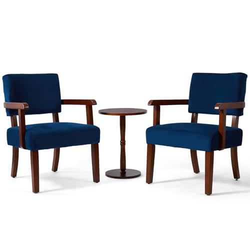 Velvet Accent Chairs Set of 2, 2 Solid Wood Armchairs with Table | Upholstered Living Room Chair, Comfy Reading Chair for Bedroom, Waiting Room, Home Office, Easy Assembly, Blue - color: Velvet Blue, size: Set of 2 with table