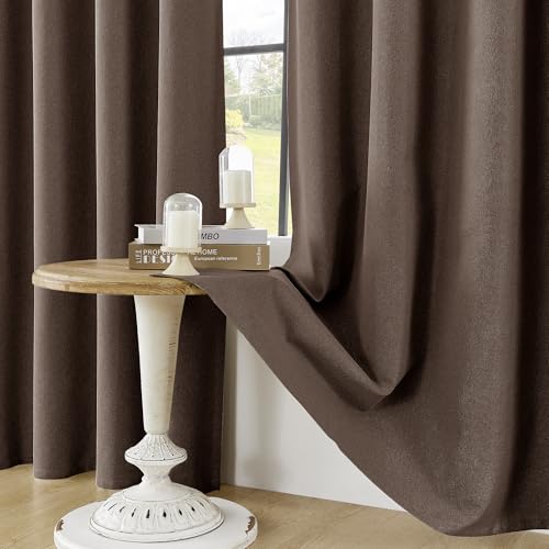 ChrisDowa Brown Blackout Curtains 45 Inches Long 2 Panels for Bedroom | Room Darkening,Light Blocking,Thermal Insulated,Faux Linen,Farmhouse,Grommet,Window Treatment,Drapes,Living Room,52x45 - color: Brown, size: 52"W x 45"L (Pack of 2)