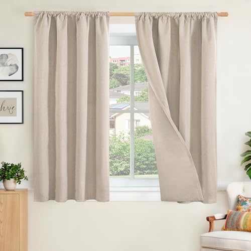 BGment Oatmeal Linen Blackout Curtains for 45 Inch Length, Short Room Darkening Drapes Rod Pocket Thermal Insulated for Living Room Window Privacy, 2 Panels, Each Panel 42 Inch Wide - color: Oatmeal, size: 42"W x 45"L (Pack of 2)