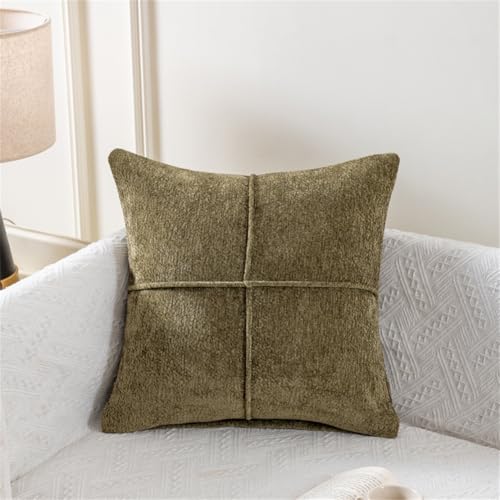 Boho Cushion Covers 45x45 cm Set of 2 Soft Chenille Patchwork Throw Pillow Covers Decorative Solid Luxury Minimalist Retro Pillowcases for Sofa Bed Couch Living Room Home Decor Green - color: Green