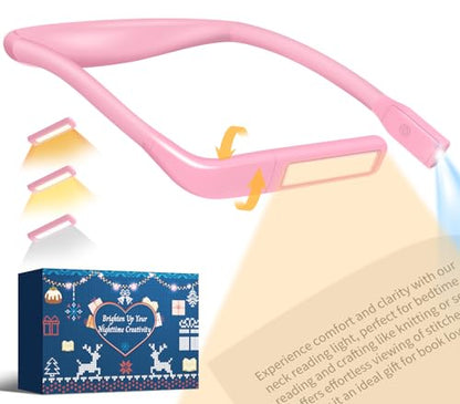 Neck Light, Stepless Dimming Reading Light for Book Lover Gifts | 3 Colors Book Light Dual Lamps, 80H Lasting, Hands-Free Knitting, Crochet, Sewing, Crafting, Crafts Gifts for Women Mom Wife - color: Pink
