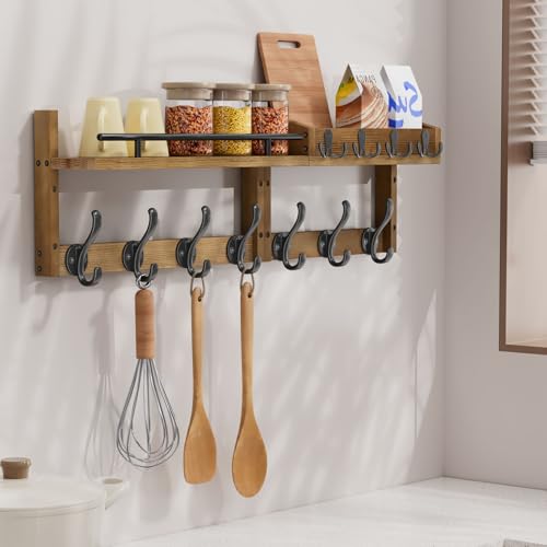 29 inch Coat Rack Wall Mount with Shelf, Entryway Wall Shelf with Hooks, Heavy Duty Coat Hanger Wall Mount with Key Holders and Mail Organizer for Living Room, Bedroom, Brown - color: Brown