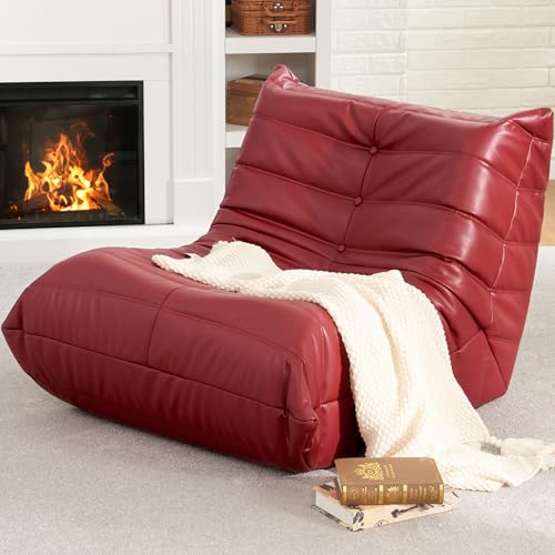 Hobestluk Bean Bag Chair Leather Togo Chair Memory Foam Living Room Adult | Ergonomic Design,Floor Chair,Waterproof Sofa,Easy Clean,Anti-slip ,No Assembly Required,Bedroom Dorm Office Reading Winered - color: Winered, size: Large