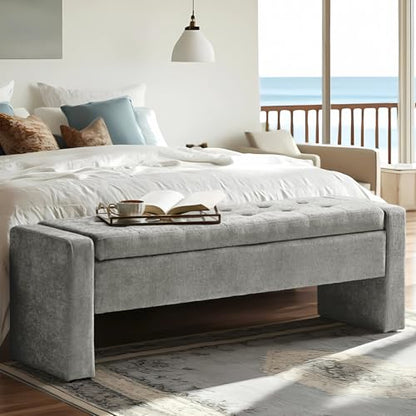 55" Modern Upholstered Storage Bench with Tufted Seat, Fabric Ottoman Bench for Bedroom, Entryway, or Living Room, Soft Close Hinge,Grey - color: Grey