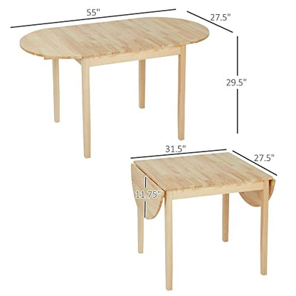 Drop Leaf Dining Table, 55-in Solid Pine, Natural | Solid pine construction, drop-leaf design, expands to 55 in, seats 4-6, assembly required