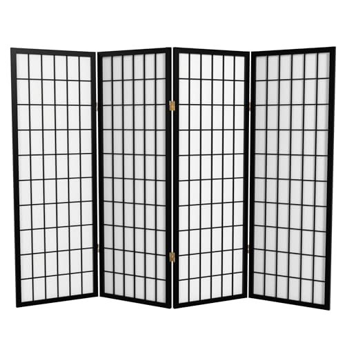 4 ft. Short Window Pane Shoji Screen - Black - 4 Panels - color: Black, size: 4 Panels