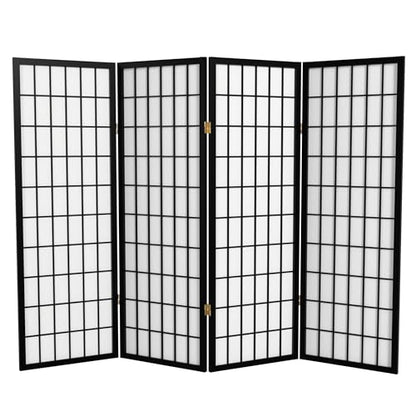 4 ft. Short Window Pane Shoji Screen - Black - 4 Panels - color: Black, size: 4 Panels