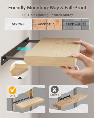 24 inch Long White Oak Floating Shelves for Wall, 8in Deep, Set 2 | 2" Thick Wood Wall Shelf, Heavy Duty Bracket, Bathroom Bedroom Kitchen Living Room, Non-tilting, 50LBS Capacity - color: White Oak, size: 23.6 x 7.9 x 2 (2pc)