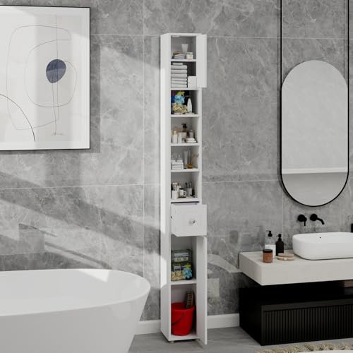 Locsear Tall Slim Bathroom Storage Cabinet, 71" Freestanding Tower Cabinet for Small Spaces with 2 Doors, 1 Drawer, 4 Adjustable Shelves - color: Tall Cabinet