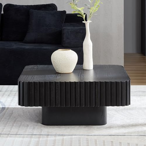 JUSTONE 35-inch Mid-Century Modern Drum Coffee Table, Handcrafted Wood Round Center Table for Living Room, Home Office, Black - color: 35.43'' Round - Black