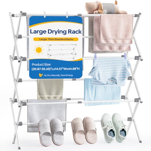 Extra Large Clothes Drying Rack, 14.57" D × 44.88" H | Foldable & Extendable, Adjustable Size (20.87"-35.43"L), Space-Saving, Rust-Resistant Frame, Indoor/Outdoor Use, White - color: White, size: Small