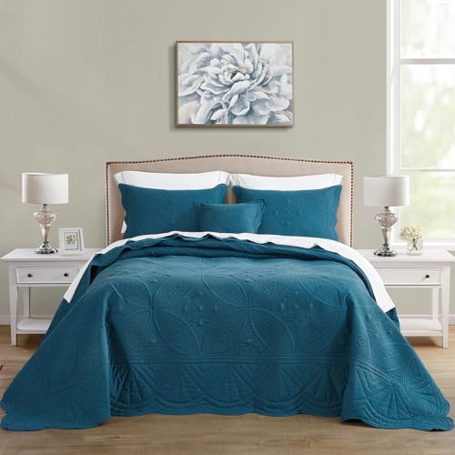 DaisyHuang Bedspread - Full Size Bedding Cover - Modern & Contemporary Coverlet Set, Real Stitching, Reversible, Lightweight, 5 Piece, Blue - color: Blue, size: Full(96"x110")