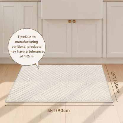 2x3 Bedroom Runner, Soft Beige Geometric Fluffy Hallway Mat | Washable Modern Hall Floor Rug, Non Slip Shaggy Boho Indoor Accent Kitchen Throw Carpet for Laundry, Entyway and Bathroom - size: 2' x 3' (Runner)