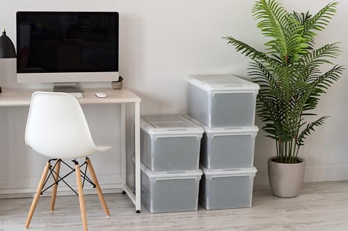 IRIS USA 5-Pack 44 Qt. Letter File Box with Hinged Lid, Clear | Organize lesson plans, classroom files and teaching materials with secure storage for teachers, schools and educators - style: Wing Lid - 5 Pack
