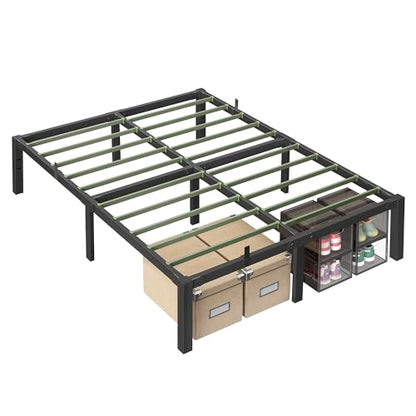 VASAGLE Superfast Assembly, Metal Queen Bed Frame, Heavy-Duty Platform Bed Frame Queen Size, 1500 lb Weight Capacity, Steel Slats, No Box Spring Needed, Ink Black and Forest Green URMB871B01 - size: Queen Size, style: 16 Inch