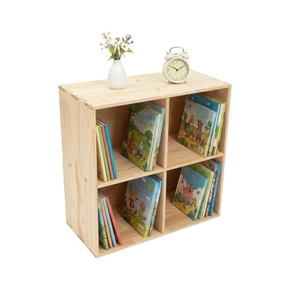 4 Cube Storage Organizer, Solid Wood Bookshelf with Back Panel, Floor Standing Open Bookcase, Vertical or Horizontal Shelf Unit for Living Room Office (23.6" L x 11.8" W x 23.6" H) - size: 4-Cube