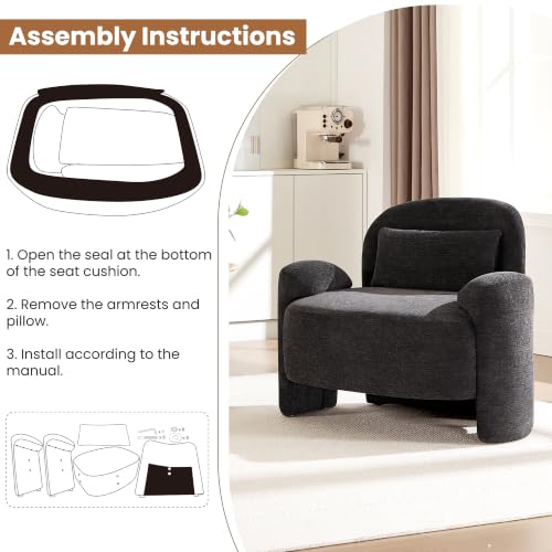 Accent Chair for Living Room, Modern Chenille Fabric Lounge Reading Sofa Chair with Lumbar Pillow, Upholstered Arm Chairs for Bedroom, Office, Dark Grey - color: Dark Grey
