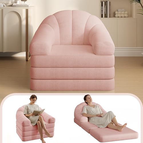 Yaheetech 93" Folding Sofa Bed Convertible Sofa Chenille, Pink | Foldable Sofa Bed Convertible Chair Sleeper Chenille Couch with Handle, U-Shape Support for Living Room, Bedroom, Apartment - color: Pink