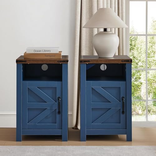 Farmhouse Entryway Table Set of 3, Console Table with Storage and 2 End Tables, Rustic Sofa Table Set for Living Room, Hallway, Bedroom, Blue - color: 3pcs-blue