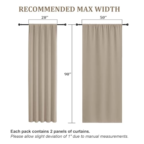 Biscotti Beige Curtains for Bedroom 90 Inches Long 2 Panels, Light Blocking Modern Living Room Curtains with Rod Pocket, Thermal Insulated Drapes Window Treatments, Each Panel 50" W x 90" L - color: Biscotti Beige, size: 50"W x 90"L (Pack of 2)