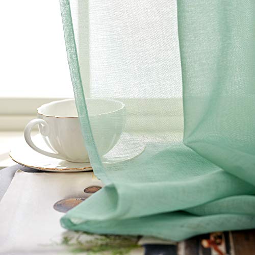 Green Semi Sheer Curtains Rod Pocket 72 Inches Long Faux Linen Curtain Sage Green Sheers Curtain for Bedroom Living Room Girls Kids Room 2 Panels 52x72 - color: Mint Green, size: 52"W x 72"L (Pack of 2)