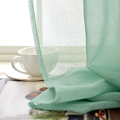 Green Semi Sheer Curtains Rod Pocket 72 Inches Long Faux Linen Curtain Sage Green Sheers Curtain for Bedroom Living Room Girls Kids Room 2 Panels 52x72 - color: Mint Green, size: 52"W x 72"L (Pack of 2)