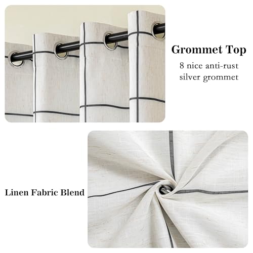 MYSKY HOME 100% Blackout Black Plaid Linen Curtains 84 Inch Long 2 Panels Set Double Layer Farmhouse Thermal Insulated Striped Print Drapes Grommet Top for Bedroom Living Room, 52" W Each Panel - color: Black, size: 52"W x 84"L (Pack of 2)