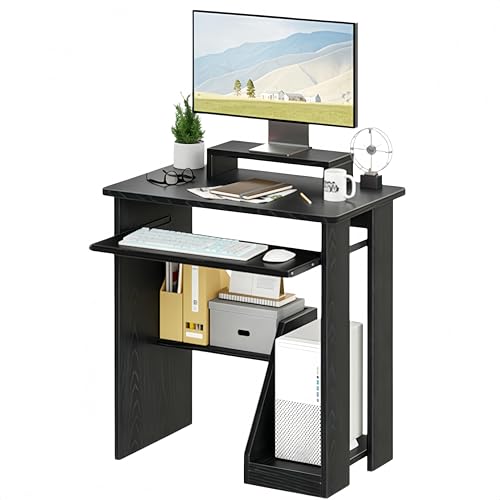 ALISENED 30 Inch Computer Desk, with Keyboard Tray & Monitor Stand | Compact Desk for Space-Saving, Ergonomic Study Desk with Storage Shelves for Writing, Gaming, Working, Black - color: 30"-black