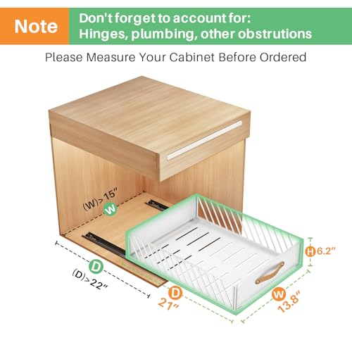 Pull out Cabinet Organizer,Heavy Duty Slide out Pantry Shelves Drawer Storage with Adhesive Nano Film,Sliding Mesh Cabinet Basket with Handle for Kitchen, Bathroom, Home, 13.8"W X 21"D X 6.2"H,White - color: White, size: 13.8"Wide-21"Deep (1Pack)