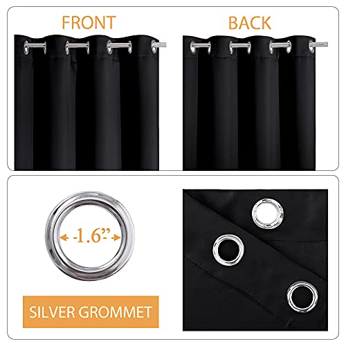 RYB HOME Soundproof Curtains 63 inches, 3 Layers 100% Blackout Curtains | Noise Reducing, Thermal Insulated, With Detachable Felt Liner, For Nursery Bedroom Kids Room, W42 x L63, Black, 2 Panels - color: Black, size: 42"W x 63"L (Pack of 2)