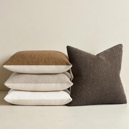 Topfinel Pack of 4 Decorative Textured Boucle Throw Pillow Covers 18x18 Inch Gold Brown Accent Solid Pillow Cases Soft Couch Cushion Covers Modern Farmhouse Boho Chair Sofa Bed Livingroom Home Decor - color: Gold Brown, size: 18" x 18" (Pack of 4)