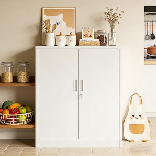 CJF Pantry Cabinet, Metal Pantry Storage Cabinets with Doors and 2 Adjustable Shelves, 36" H Locking Cabinet for Kitchen Storage, Home, Garage, Utility Room and Basement, White - color: White, size: 36"Hx 32"Wx 16"D-0Drawer