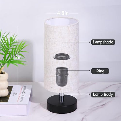 Bedside Table Lamps, Table Lamp for Bedroom, Lamps for Night Stands with Linen Lampshades, Small Table Lamp for Living Room, Office (Bulb Excluded) - color: Black