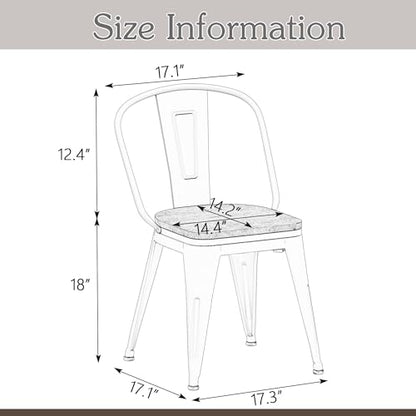 Alunaune 18inch Metal Dining Chair Set of 4 High Back Classic Chic Iron Farmhouse Chairs Industrial Stackable Coffee Stools Bistro Cafe Side Barstools Wood Seat-White - color: Cream White
