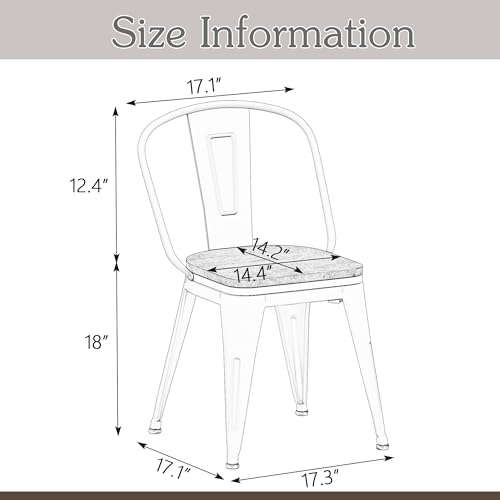 Alunaune 18inch Metal Dining Chair Set of 4 High Back Classic Chic Iron Farmhouse Chairs Industrial Stackable Coffee Stools Bistro Cafe Side Barstools Wood Seat-White - color: Cream White