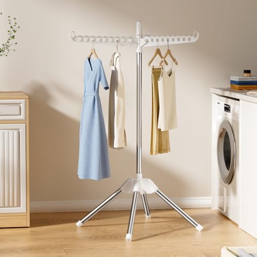 Foldable Clothes Drying Rack, Rotatable Free Standing drying rack , 1 Layer | 360°rotatable foldable clothes drying rack, space-saving 1tier drying rack clothing for indoor balcony use to air-dry clothes - size: 1 tier