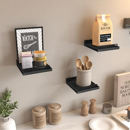 RYOFOBETTO Small Floating Shelf, 6 X 6 Inches Farmhouse Wall Shelves for Living Room, Bedroom, Picture Frames, Plants, Kitchen, Set of 3 (Black) - color: Black, size: 6"