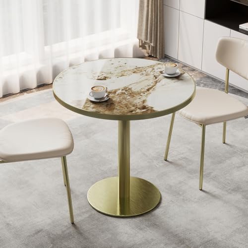 31.5" Tulip Table with Sintered Stone Tabletop and Golden Metal Pedestal, Small Round Dining Table for 2-4 Person, Modern Bistro Table for Kitchen, Small Spaces, Living Room, Cafe (Glossy Pandora) - color: Glossy Pandora(gold Frame), size: Round