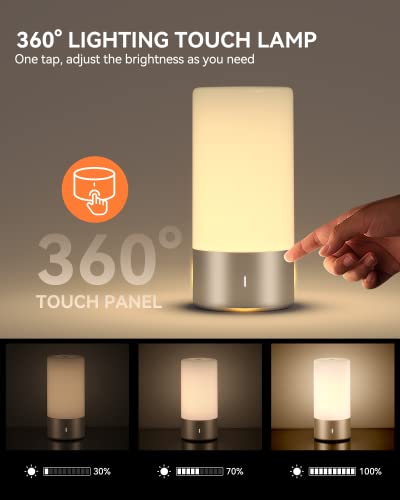 ROOTRO Table Lamp, [Advanced] Bedside Touch Control Lamp for Bedroom 3 Level Dimmable Warm White Lights with 256 RGB Color Mode Modern Deisgn Smart Nightstand Desktop LED Lamps Portable for Read - color: Gray