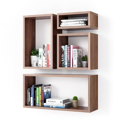 Wall Mount Shelf Set of 4, Floating Cube Shelves for Space Discovery Home and Commercial Use, Large Size Shelves Set, Dark Walnut - color: Dark Walnut, size: Set4