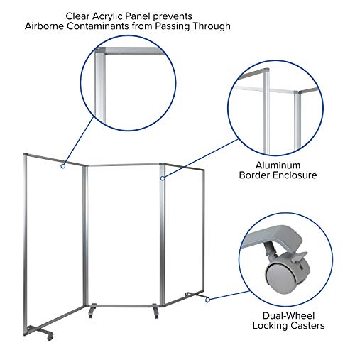 Flash Furniture 36 Inch Wide Acrylic Mobile Partition, Transparent | 72 Inches High, Lockable Casters, Durable Construction, Commercial Use