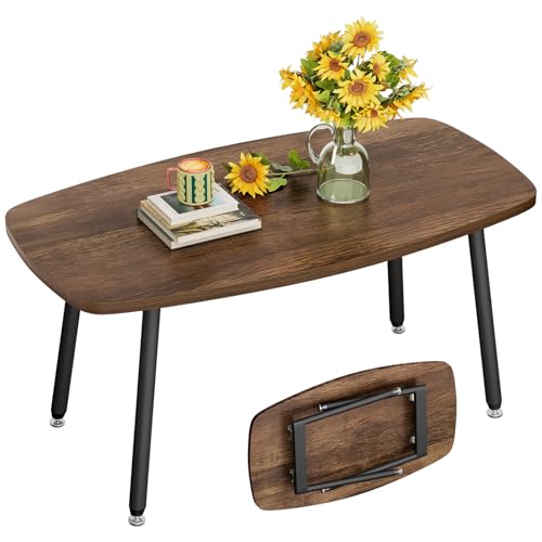 WOHOMO Folding Coffee Table for Small Spaces, No Assembly Farmhouse Portable Living Room Table, Walnut 39.3x19.6x17.7 Inch