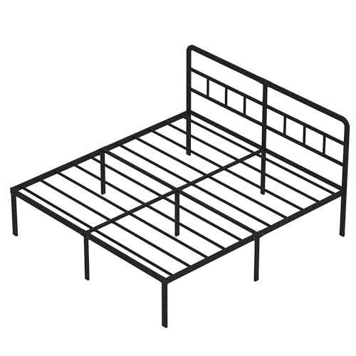 DiaOutro 18 Inch King Bed Frame with Headboard Metal Platform, Black | Heavy Duty Bed For Kids Adults, Steel Slat Supports No Box Spring Needed, Easy Assembly, Noise Free - size: King, style: 18 Inch