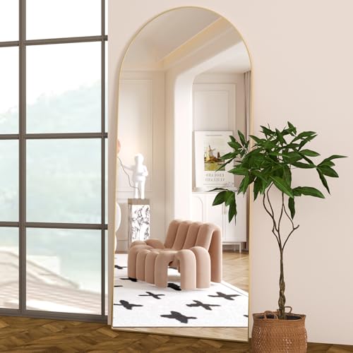 Full Length Mirror 71"x25" Arch Mirror Floor Mirror with Stand Wall Mirror Gold Arched Full Body Mirror Standing Hanging or Leaning Against Wall Bedroom Mirrors for Entry, Living Room - color: Gold, size: 71"L x 25"W