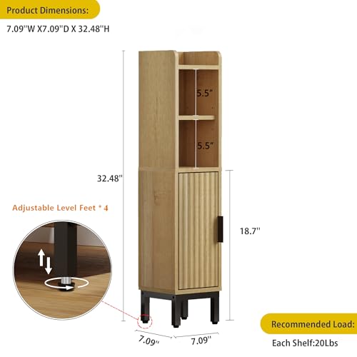 FerniTry Small Bathroom Storage Cabinet, Corner Narrow Toilet Paper Floor Cabinet with Door and Shelves,Bathroom Organizer with Adjustable Shelf, for Small Spaces (Oak) - color: Oak, size: 4-Tier