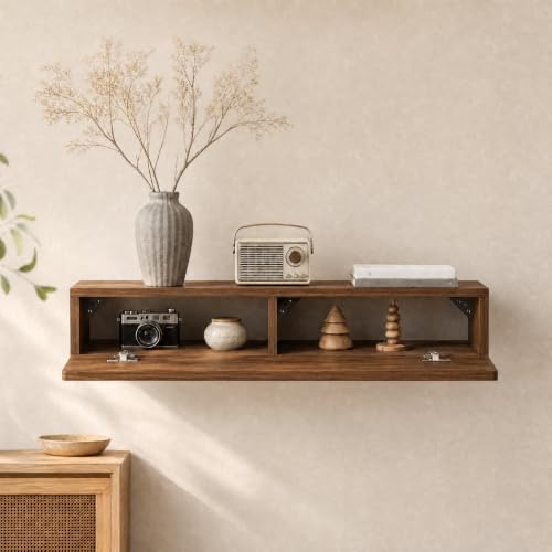 31.5'' Floating Console Table, Solid Wood Wall Mounted Entryway Table with Storage, Narrow Modern Hallway Table for Entryway & Front Hall - Walnut