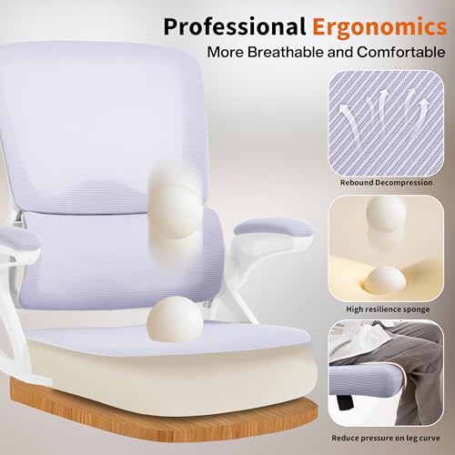 Ergonomic Office Chair,Mesh Office Chair with Lumbar Support,Mid Back Desk Chair with Flip-up Arms,400 lbs Comfy Computer Chair for Home Office - color: Lavender
