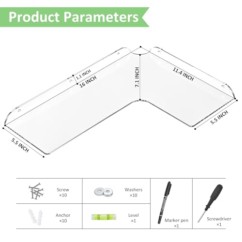 Sezanrpt 11.4x16 Inch Acrylic Corner Floating Shelf Set of 2, Clear Corner Wall Shelf for Home Décor, Speakers, Security Cameras, Toileries, Plants, Figures, Cosmetics, Books - color: Clear-2 Pack, size: 11.4x16 Inch