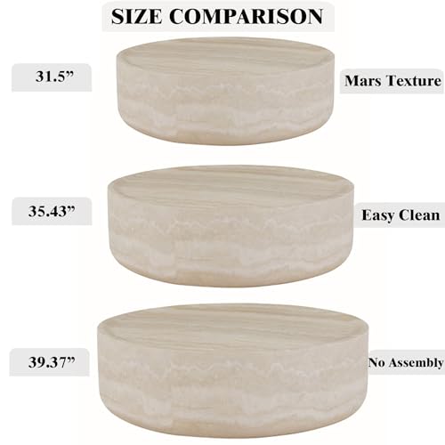 31.5" Modern Round Faux Marble Coffee Table (31.5"x12") | Center Table, Concrete Coffee Table, Travertine Stone Table, Living Room Furniture, Mars Pattern, No Need Assembly - color: Mars, 31.5",round