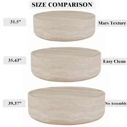 31.5" Modern Round Faux Marble Coffee Table (31.5"x12") | Center Table, Concrete Coffee Table, Travertine Stone Table, Living Room Furniture, Mars Pattern, No Need Assembly - color: Mars, 31.5",round